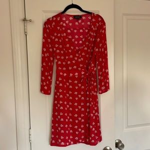 & Other Stories Red Flare Sleeve Wrap Dress with Cherry Print